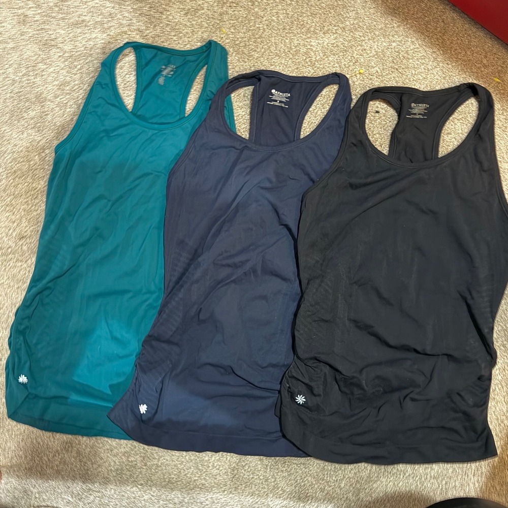 Athleta Renew Racerback Tank Top Lot of 3 Black Navy Teal Blue Green Small